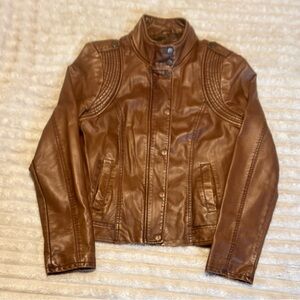 Aeropostale Brown Faux Leather Moto Jacket SZ L
